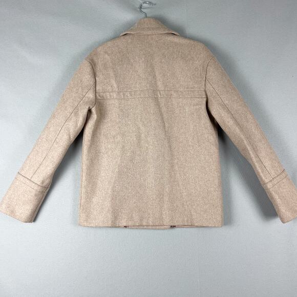 J. Crew Melton Wool Blend Pea Coat Women 4T 4 Tall Beige Lined Classic Preppy - Picture 12 of 16
